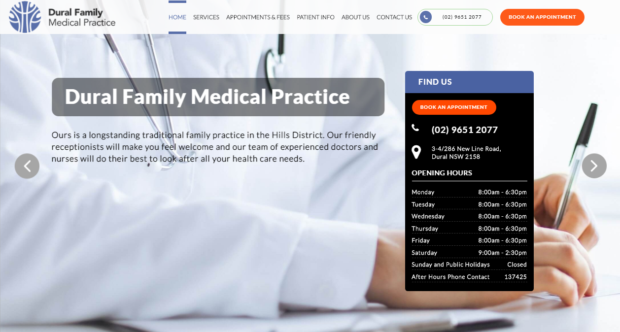 Dural Family Medical Practice Website Home Page