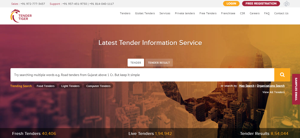 Tendertiger.com Website Homepage