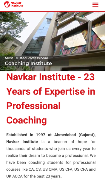 Navakar Institute Website (Mobile)