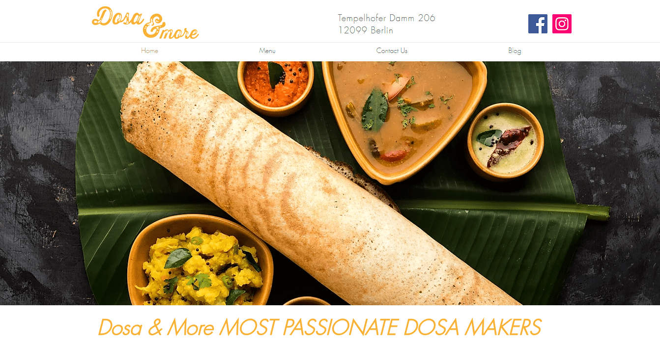Dosa & More Website Homepage