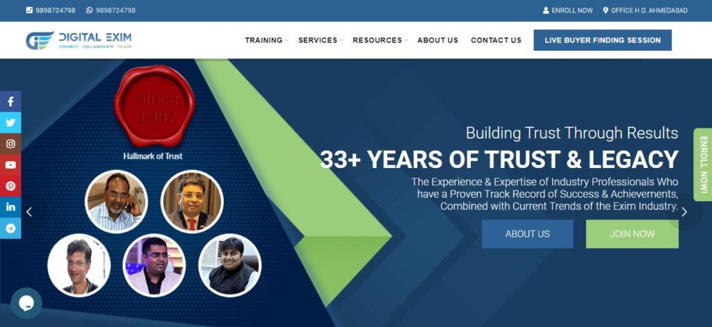 Digital Exim Website Home Page