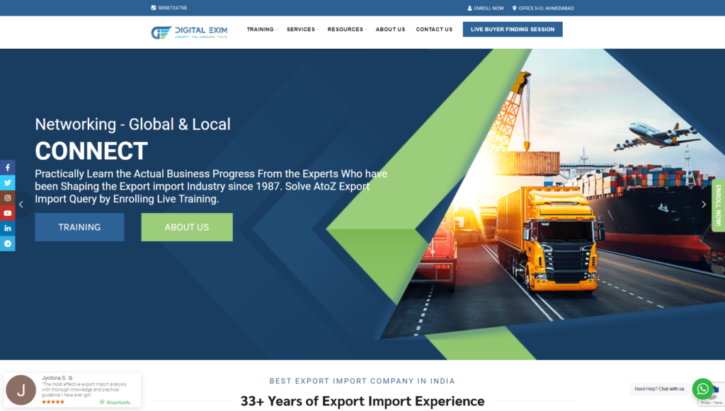 Digital Exim Website Homepage